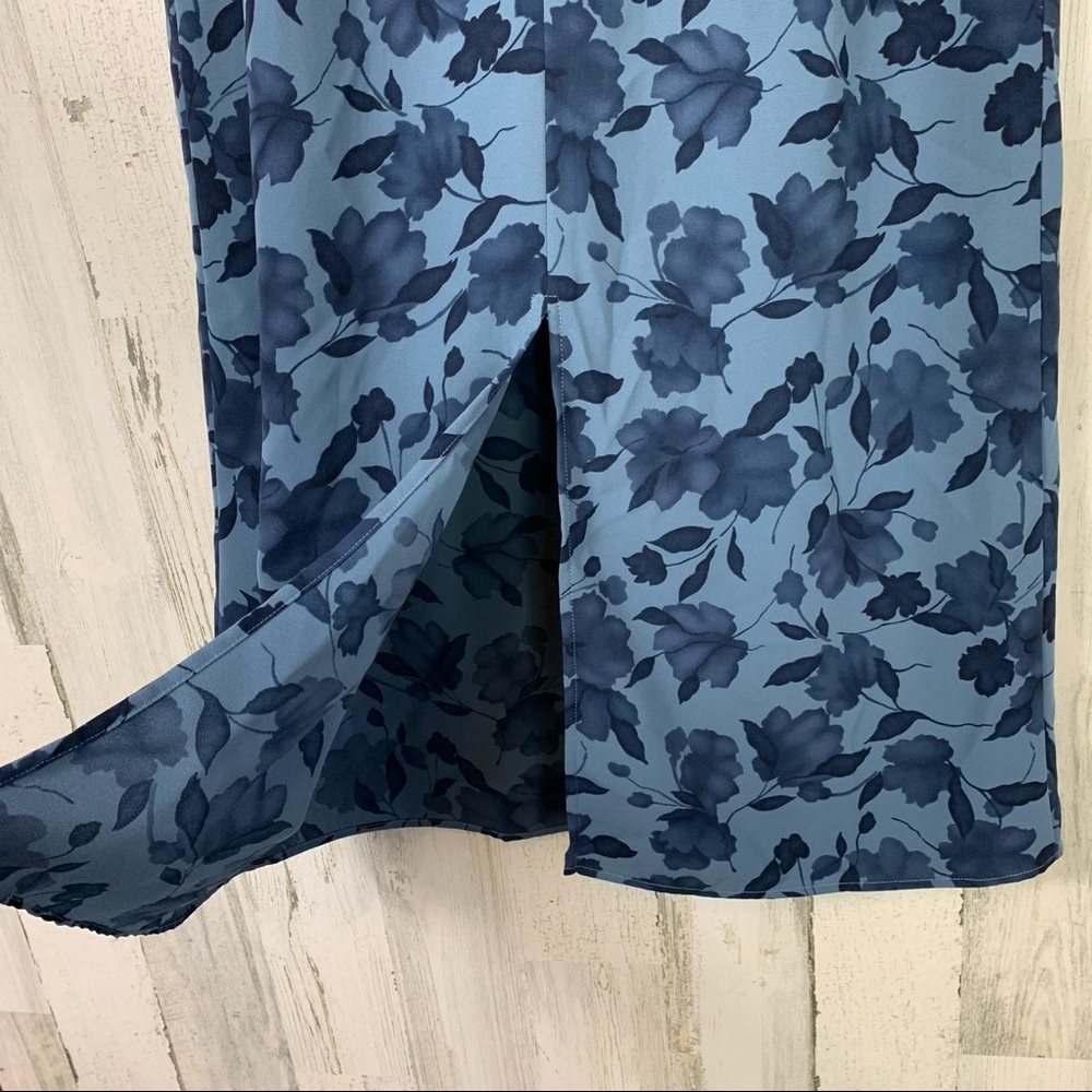 Vintage 90s/Y2K Blue Floral Shadow Print Midi Skirt - Picture 9 of 12